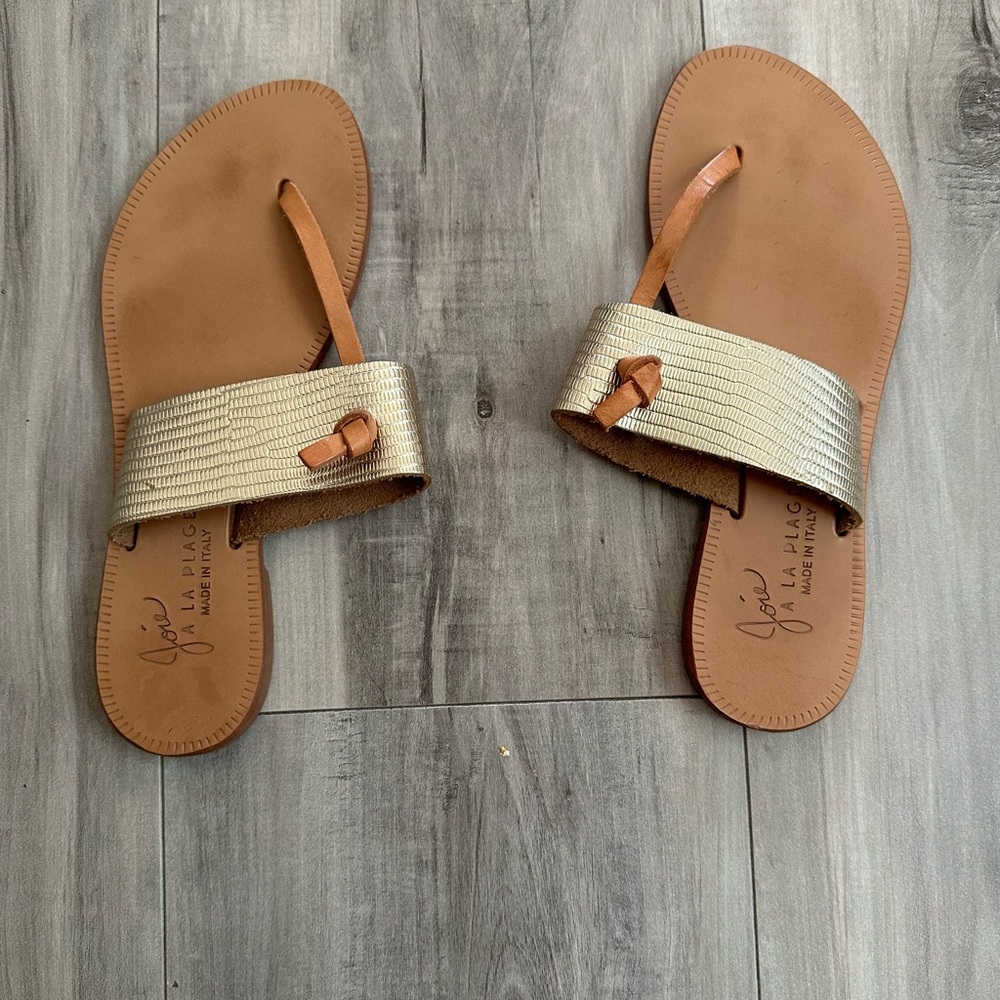 Joie A La Plage Nice Metallic Embossed Leather Thong Sandals Flats Flip Flop